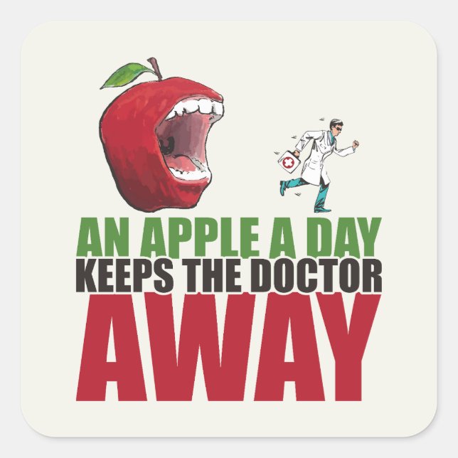 Sticker Carré Une Pomme par jour garde le docteur loin drôle Pom (Devant)