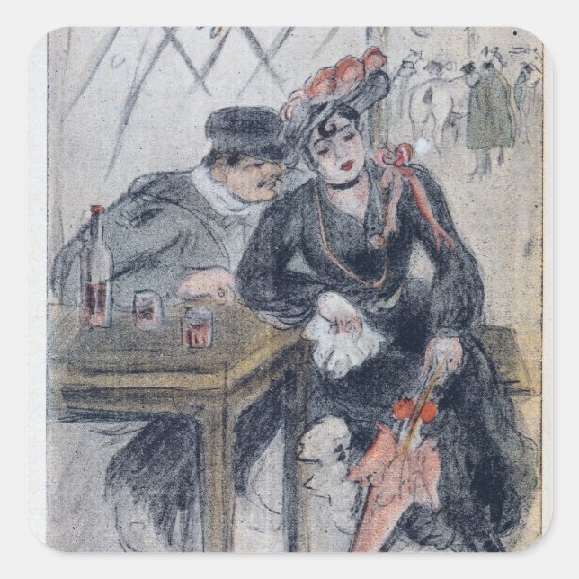 Sticker Carré Une prostituée et son client (Devant)