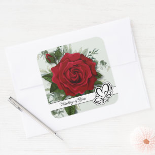 Sticker Carré Une rose rouge unique pense de vous