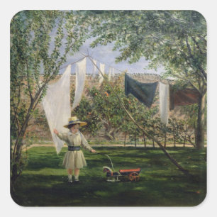 Sticker Carré Une scène de jardin, avec un garçon