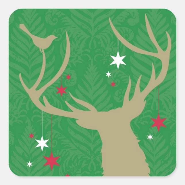Sticker Carré Une silhouette d'un cerf aux étoiles suspendues à  (Devant)