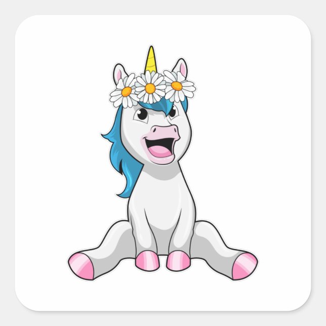 Sticker Carré Unicorn avec Flowers Daisy (Devant)