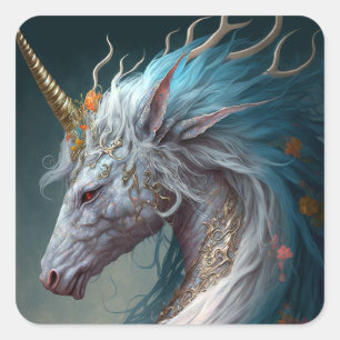 Sticker Carré Unicorn Dragon Imaginaire Art