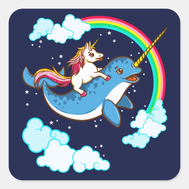 Sticker Carré Unicorn équitation Narwhal Compact (Devant)