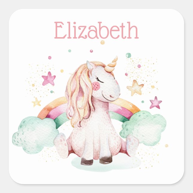 Sticker Carré Unicorn et Rainbow (Devant)