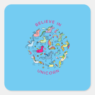 Sticker Carré Unicorn Magic Kawaii