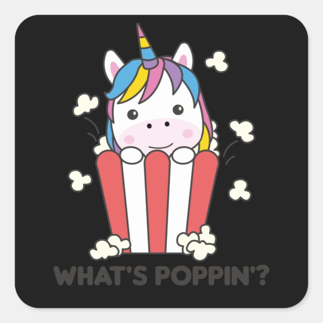Sticker Carré Unicorn Popcorn Whats Poppin Funny (Devant)