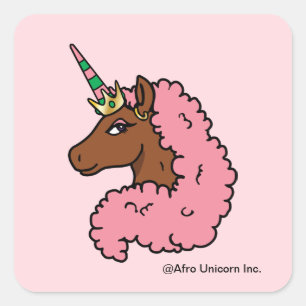 Sticker Carré Unicorne Afro Rose clair