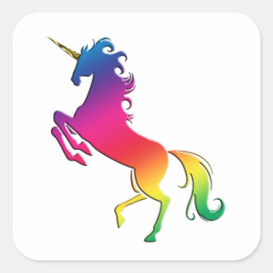 Sticker Carré Unicorne arc-en-ciel avec Corne d'or