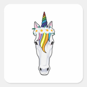 Sticker Carré Unicorne aux fleurs