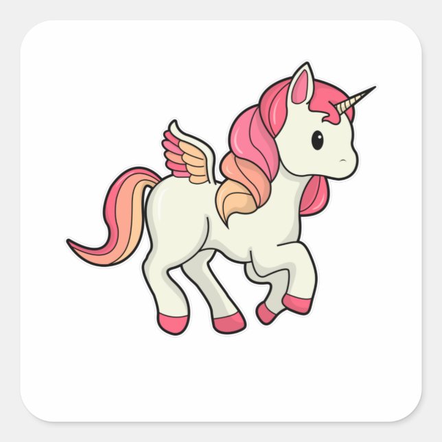 Sticker Carré Unicorne avec ailes (Devant)