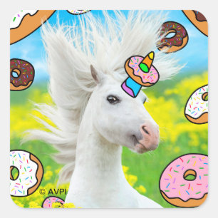 Sticker Carré Unicorne avec beignes