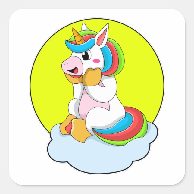 Sticker Carré Unicorne avec Cloud et Soleil (Devant)