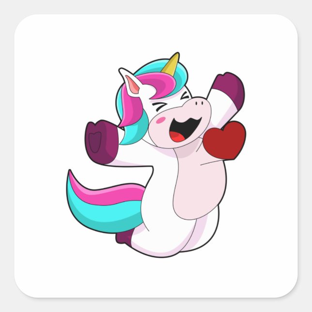 Sticker Carré Unicorne avec coeur (Devant)