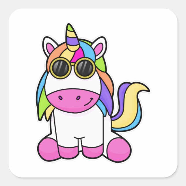 Sticker Carré Unicorne avec lunettes de soleil (Devant)