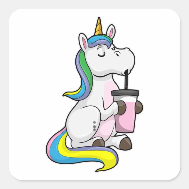 Sticker Carré Unicorne avec thé bulle (Devant)