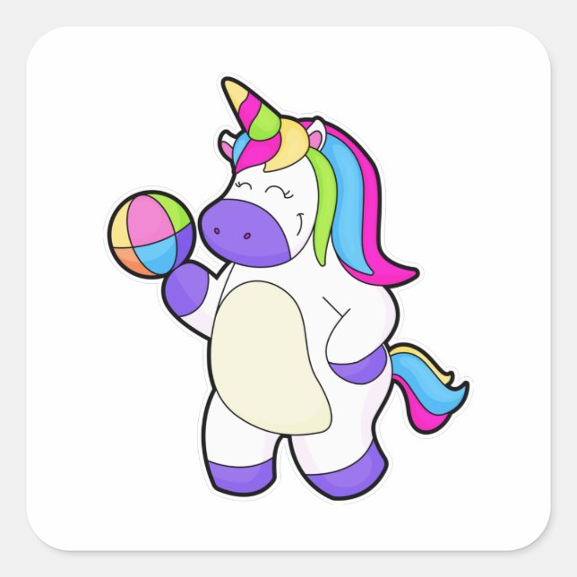 Sticker Carré Unicorne avec volleyball (Devant)