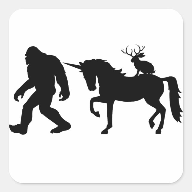 Sticker Carré Unicorne, Bigfoot, Jackalope (Devant)