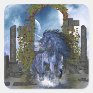 Sticker Carré Unicorne bleue 2