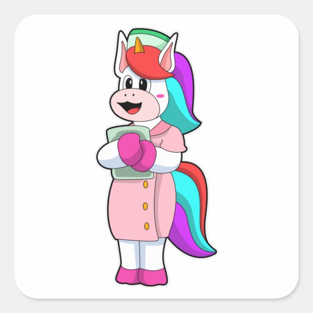 Sticker Carré Unicorne comme infirmière (Devant)