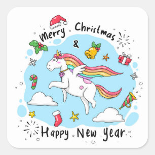 Sticker Carré Unicorne de Noël