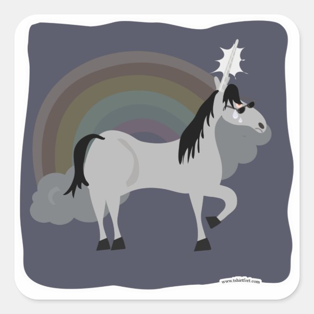 Sticker Carré Unicorne drôle triste Emo seule (Devant)