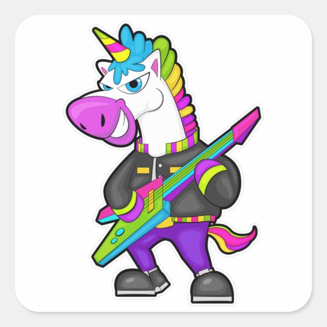 Sticker Carré Unicorne en tant que musicien avec guitare (Devant)