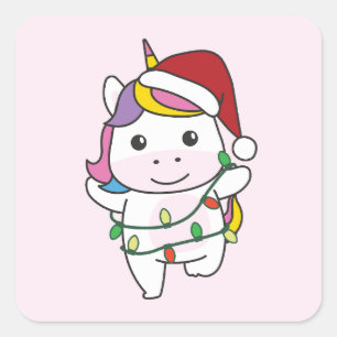 Sticker Carré Unicorne Noël Animaux d'hiver de vacances Unicorne