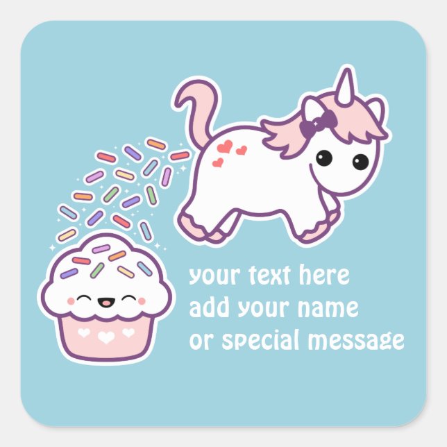 Sticker Carré Unicorne rose caca (Devant)