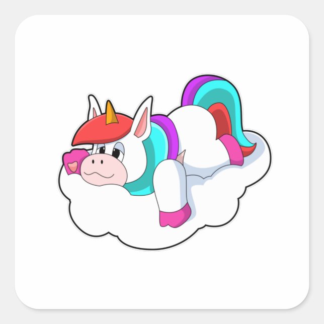Sticker Carré Unicorne sur les nuages (Devant)