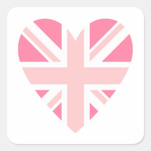 Sticker Carré Union Jack rose/coeur de drapeau