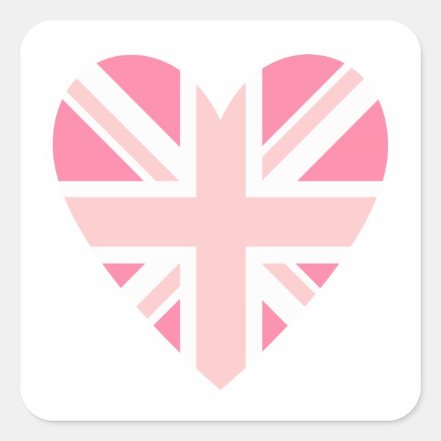 Sticker Carré Union Jack rose/Coeur du drapeau (Devant)
