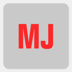 Sticker Carré Unique en tendance gris rouge gras monogramme nom