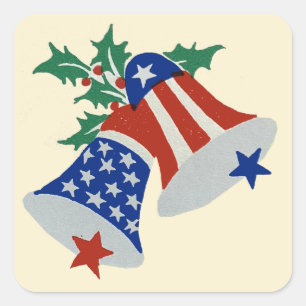 Sticker Carré USA Drapeau American Patriotic Christmas Bells Art