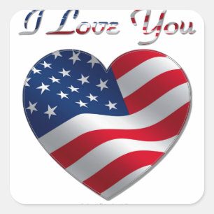 Sticker Carré USA Flag Heart Je t'aime