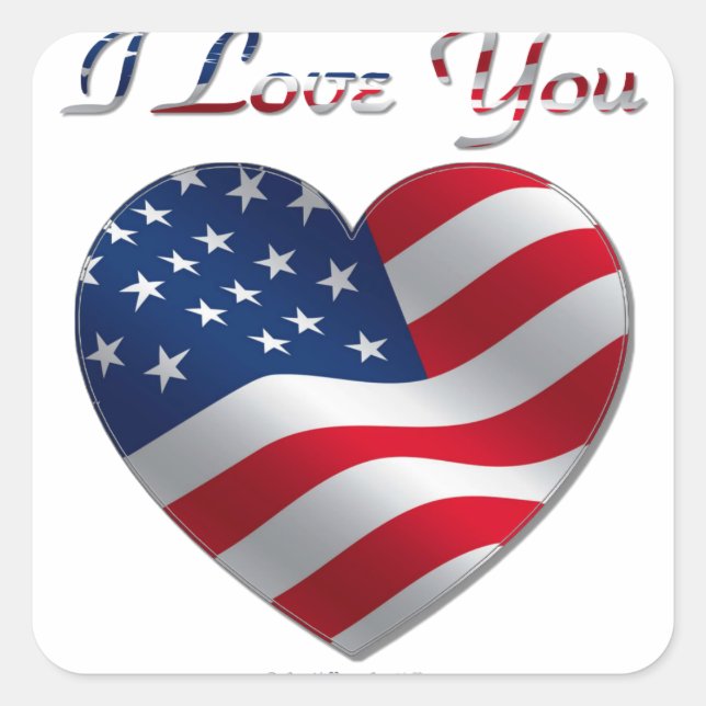 Sticker Carré USA Flag Heart Je t'aime (Devant)