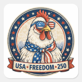 Sticker Carré USA Freedom 250 Poulet Patriotique Quatre Juillet