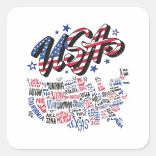 Sticker Carré USA Map Etats-Unis Amérique Amérique