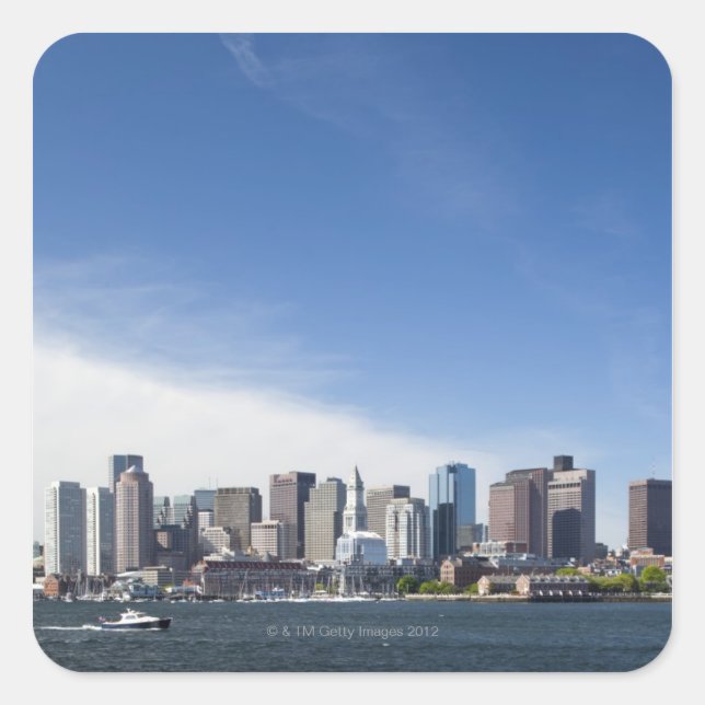 Sticker Carré USA, Massachusetts, Boston, City skyline et (Devant)