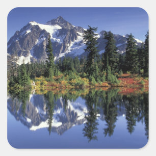 Sticker Carré USA, WA, Heather Meadows RA. Le mont Shuksan à