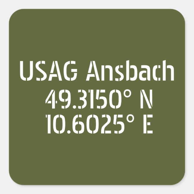 Sticker Carré USAG Ansbach Latitude Longitude (Devant)