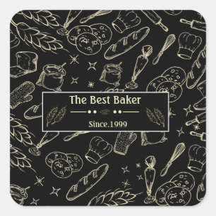 Sticker Carré ustensiles de cuisine noir blanc cuisine boulanger