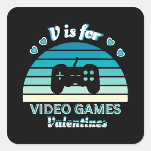 Sticker Carré V pour Jeux Vidéo pas Valentines - Funny Retro Col