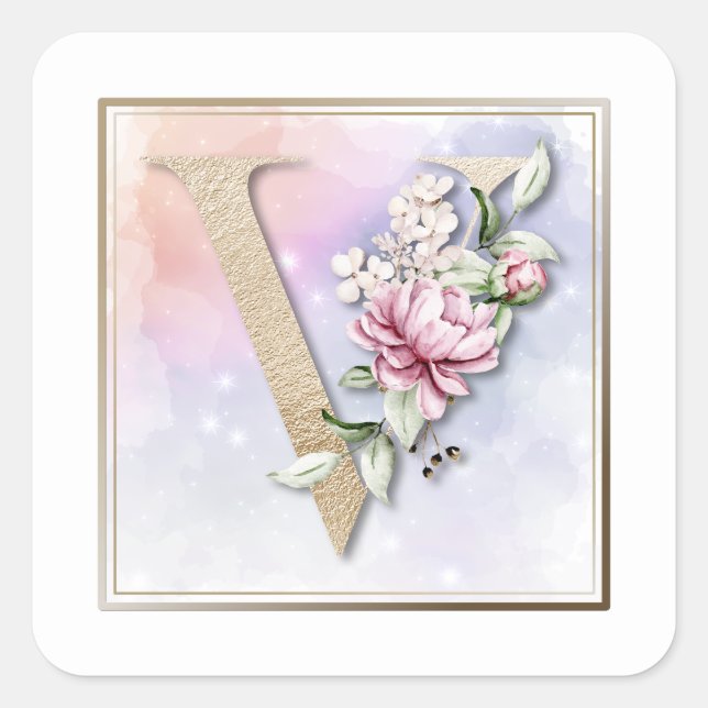 Sticker Carré V Rose rose rose monogramme (Devant)