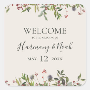 Sticker Carré Vacances Chic Botanique Accueil Mariage Champagn