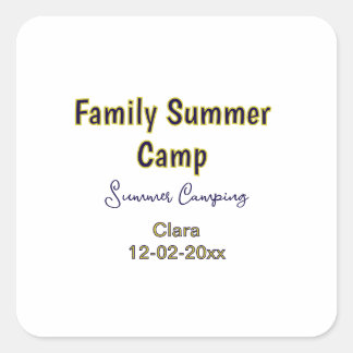 Sticker Carré Vacances de camping en famille ajoutez nom dateÉté