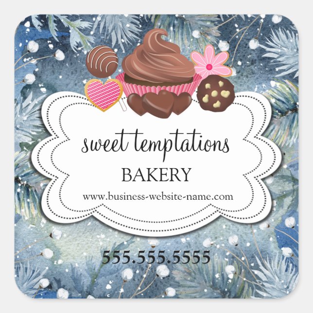 Sticker Carré Vacances d'hiver Desserts agrafés Boulangerie Emba (Devant)