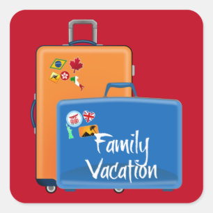 Sticker Carré Vacances en famille, Valises prêtes,