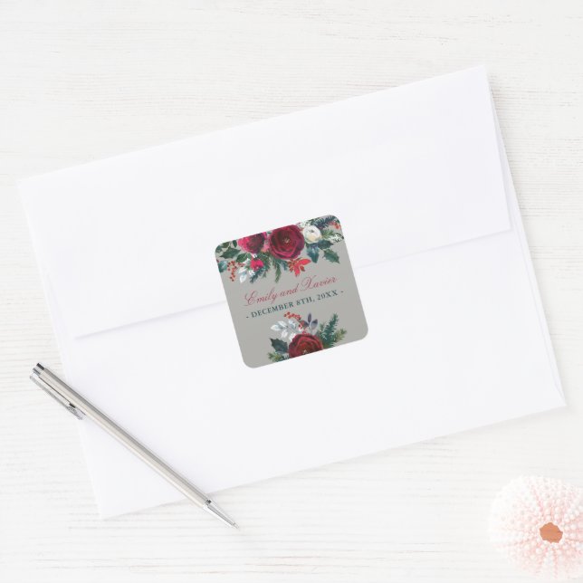 Sticker Carré Vacances florales d'hiver Noël Mariage décembre (Enveloppe)