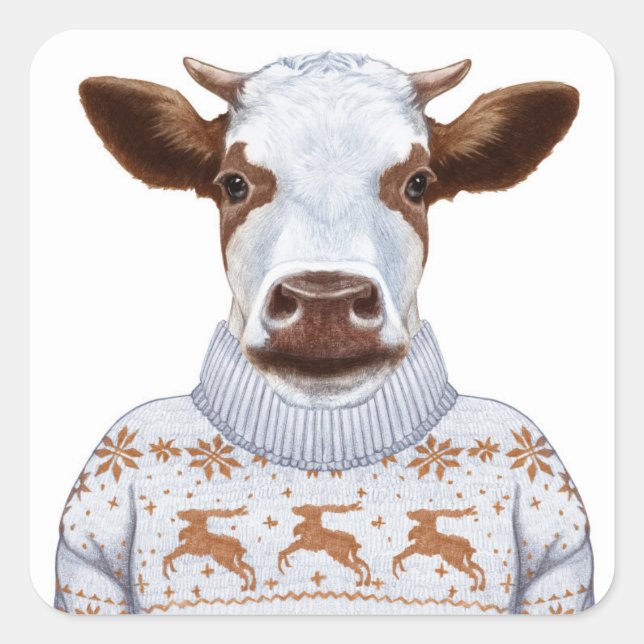 Sticker Carré Vache de Noël (Devant)